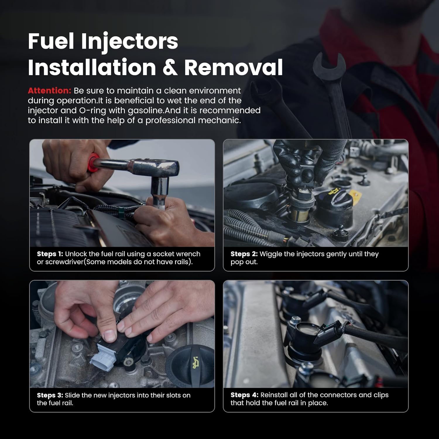 Set of 4 Fuel Injectors Compatible with Nissan Versa 1.6L Base S SL SV 2012 2013 2014 2015 2016 2017 2018 2019 18 Holes 166001KT0A