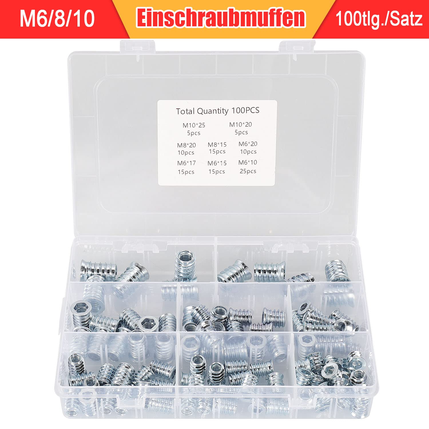DAZZLEEX Tuercas de Dientes Interiores y Exteriores de Acero al Carbono M6/M8/M10, utilizadas en instalación combinada de Muebles de Madera, 100 Uds.