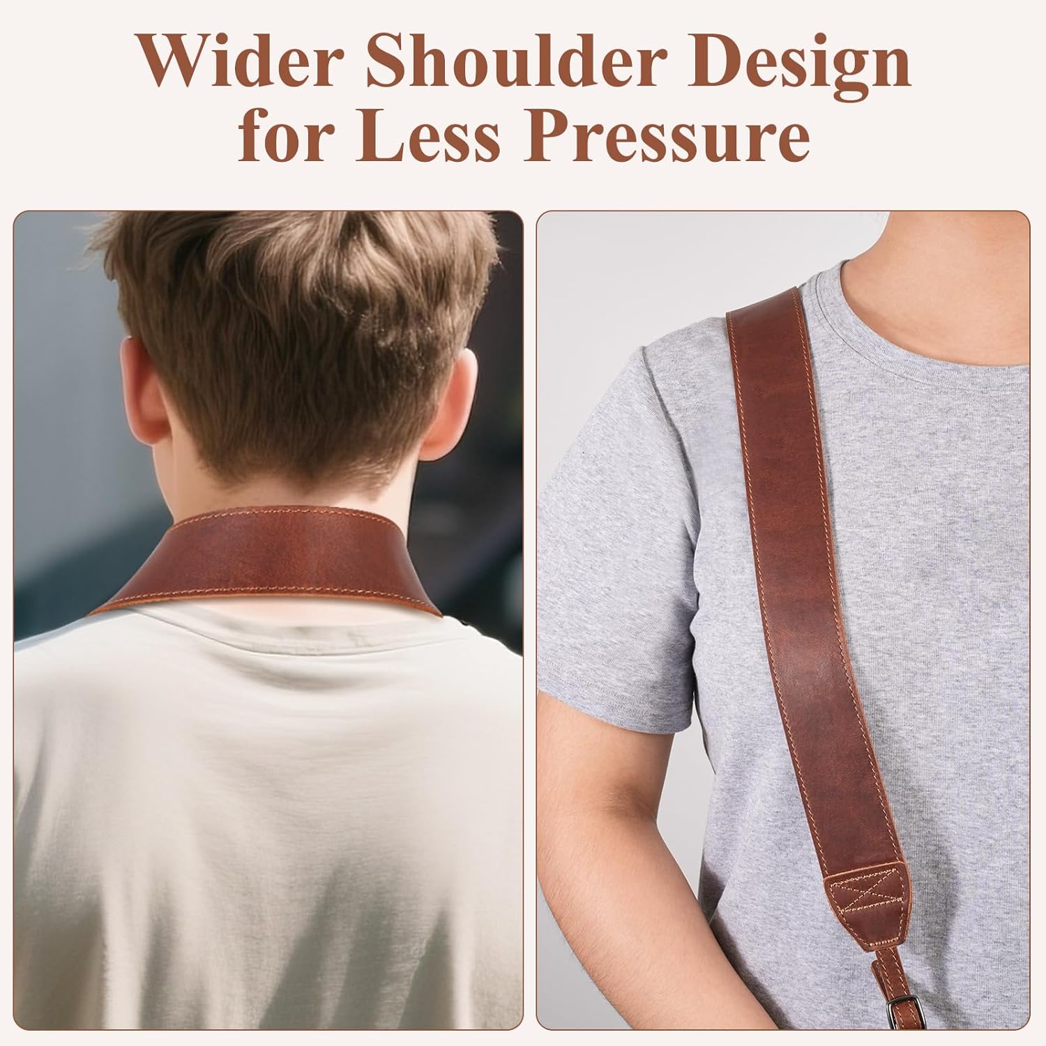 Leather Camera Strap, Universal Camera Shoulder Strap, A Neck Strap with Split Ring Compatible with DSLR,SLR, Photographers Women Men（Brown）