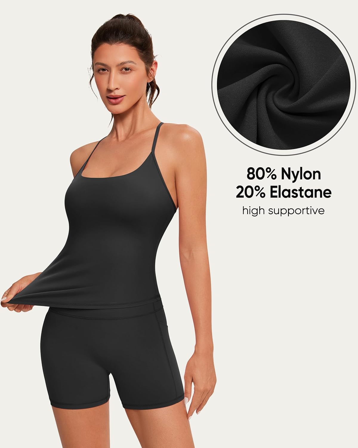 OMKAGI 2 Piece Workout Sets for Women Cute Y Back Tank Tops Booty Shorts Outfits with Pockets - Image 5