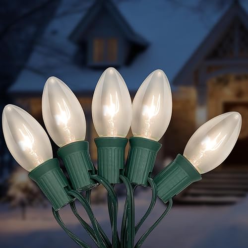 Luces de Navidad vintage C9, 25 pies con 26 bombillas transparentes, cadena de luces conectables colgantes para patio, jardín, vacaciones, C9