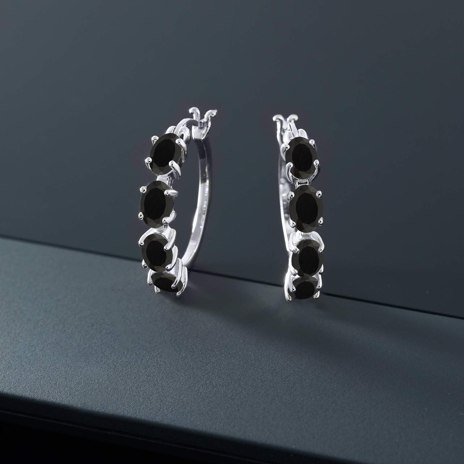Gem Stone King Hoop Earrings For Women | 925 Sterling Silver | 6X4MM Oval Gemstone Birthstone Hoop Earrings | 22MM = 0.85 Inch | Fine Jewelry Gifts for Mom Wife Her