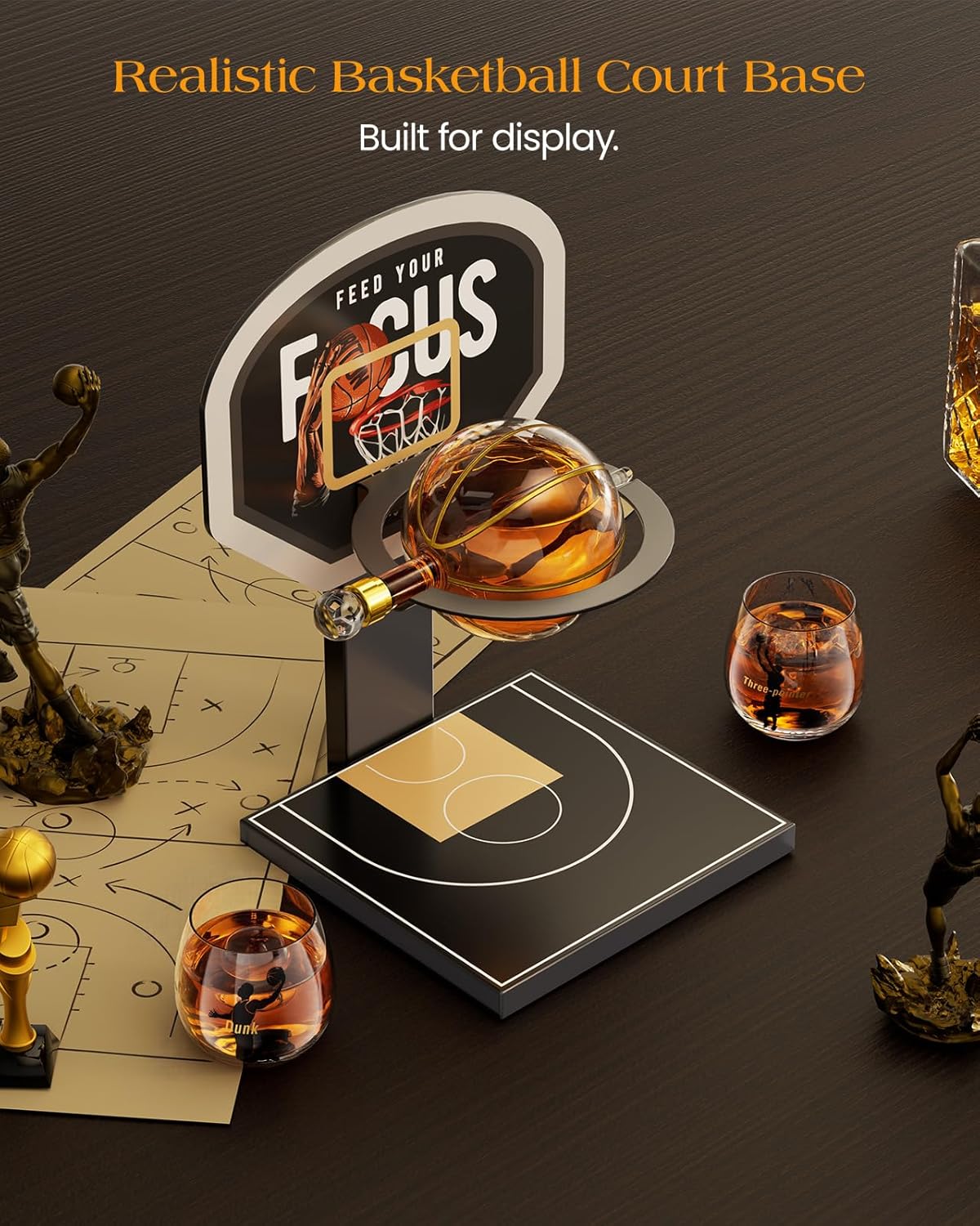 Kollea Basketball Whiskey Decanter Set with Black Court Stand & 2 Glasses, Stylish Liquor Decanter Gift for Men, Dad, Brother, Husband, Sports Lover - Birthday, Anniversary, Christmas, Retirement Gift - Image 4