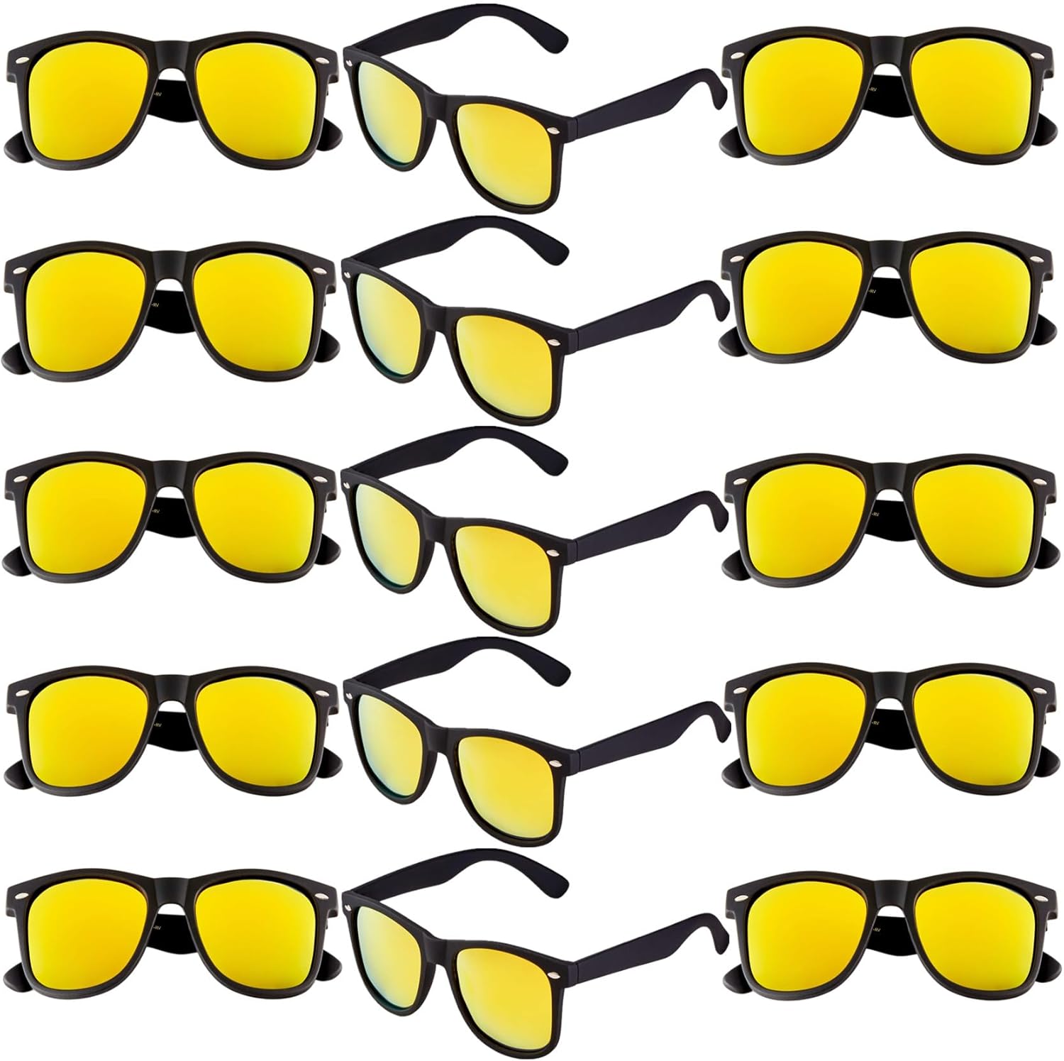 Fsmiling Mens Sunglasses Bulk Classic Sunglasses Pack Cheap Shades Glasses Cool Eyewear Set for Women-15Pack,Yellow