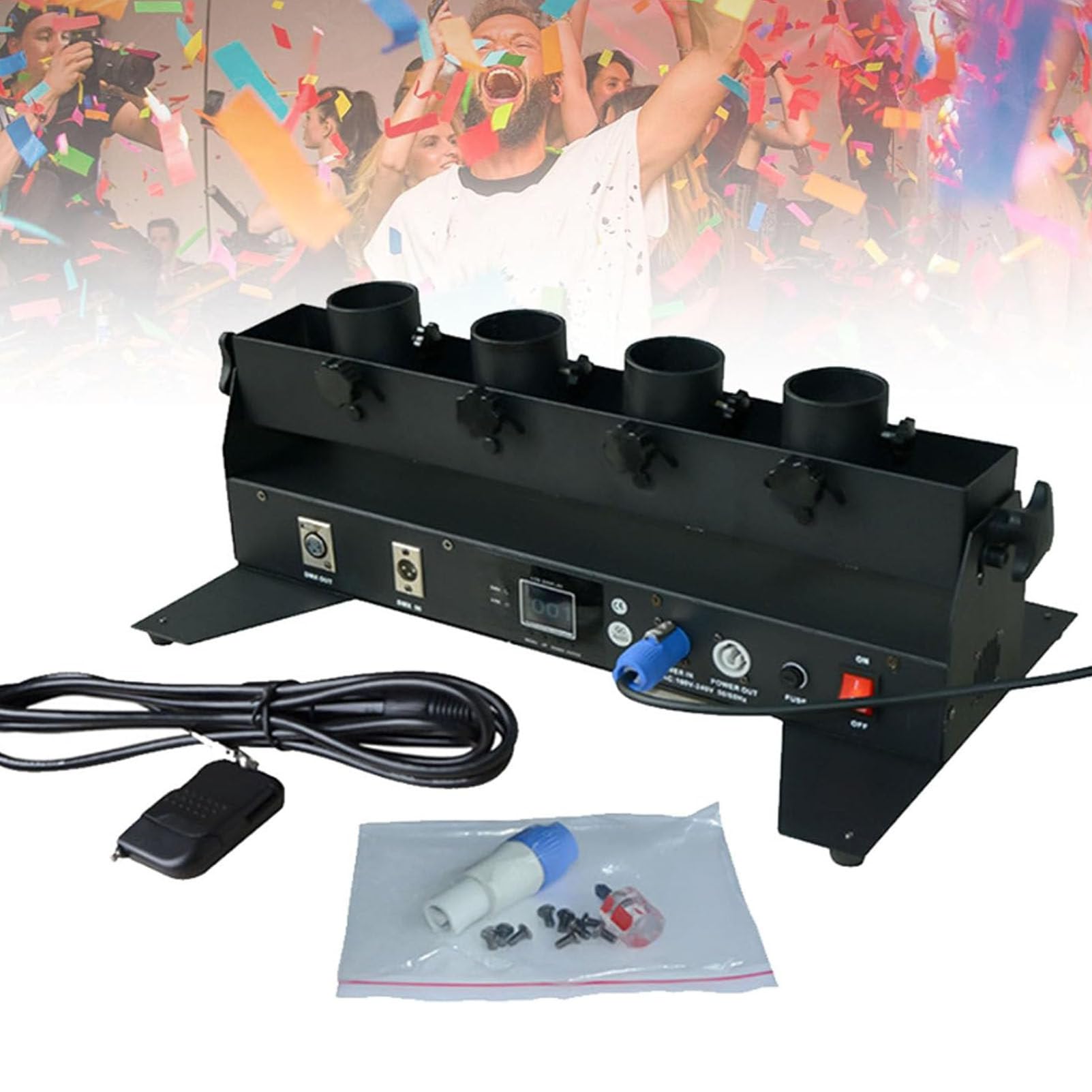 Elektrische Konfettikanonenmaschine Tragbare Konfettipistole, Professioneller 4-Schuss Konfettiwerfer für Partylichteffekt Club Bar Hochzeit Weihnachten Halloween Karneval Ostern