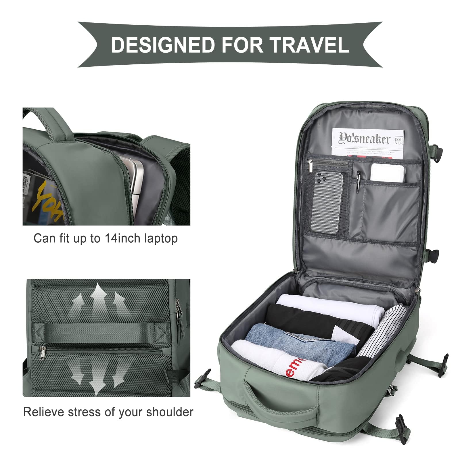 SZLX Borse da Cabina per Easyjet 45x36x20 Zaino da Viaggio Donna Ryanair 40x20x25 Bagaglio a Mano con porta usb zaino da viaggio aereo bagaglio a mano zaino per laptop Casual Daypack