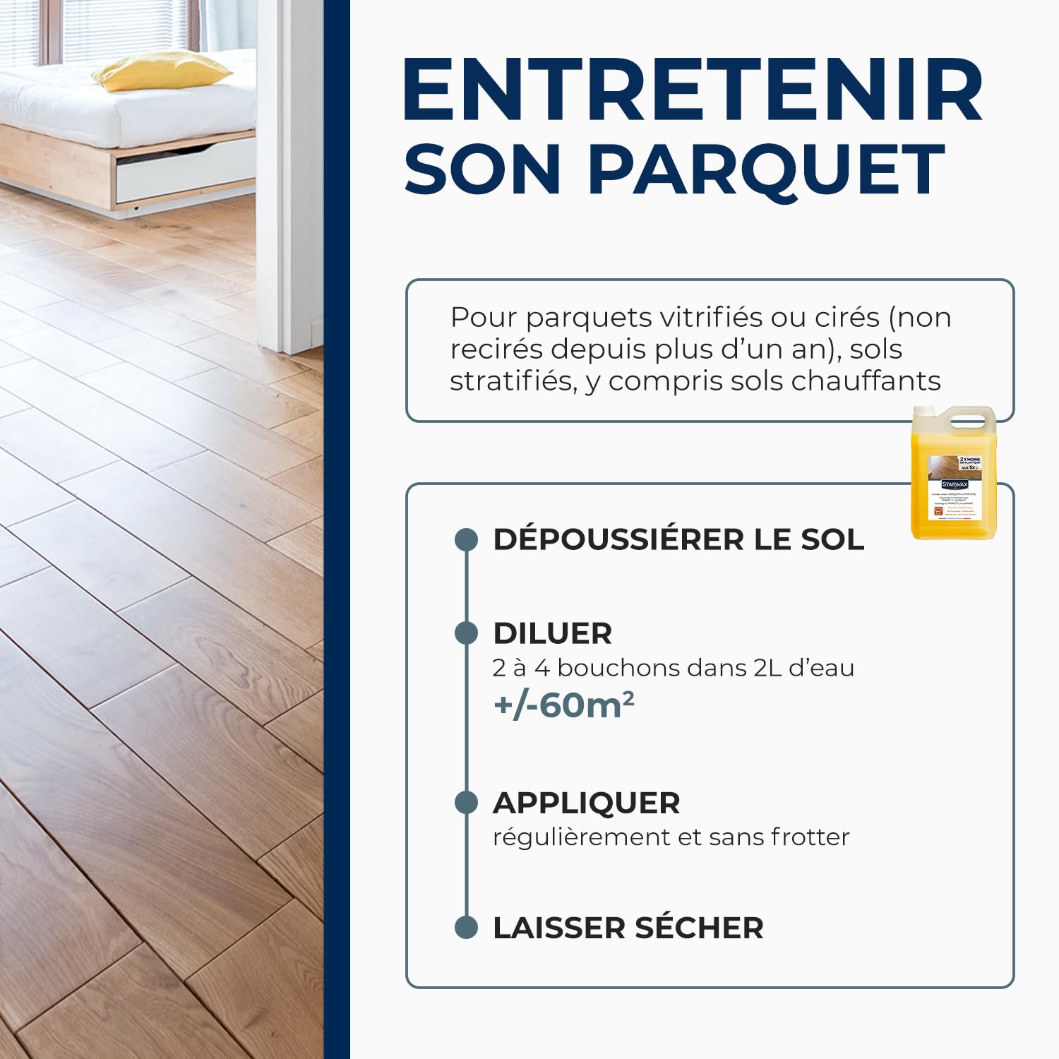 STARWAX Entretien brillant pour parquets et sols stratifiés 5L | Nettoie et ravive la brillance, estompe les rayures, réchauffe la teinte, sans rinçage, non glissant, jusqu'à 3600m²