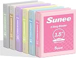 SUNEE 1 Inch Binders 3 Ring 6 Pack, Clear View Three Ring Binders PVC-Free (Fit 8.5x11 Inches) for School Binder or Office Binder Supplies, Classic 6 Colors