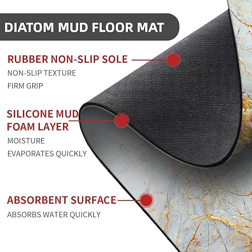 Miniatura 8 de ZHUZHISHAN Tapete de baño de tierra de diatomeas, mármol dorado morado, volumen antideslizante, súper absorbente, secado rápido, tapete para puerta