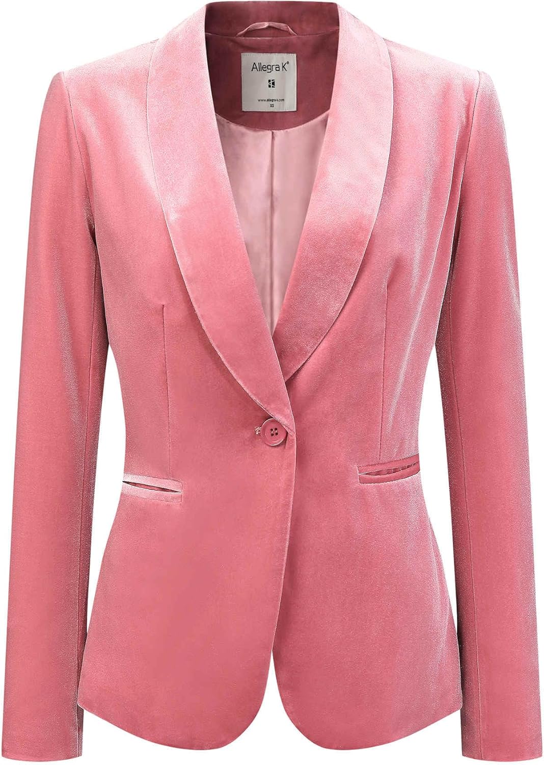 Allegra K Velvet Shawl Collar Blazer - 1 Button Office Coat