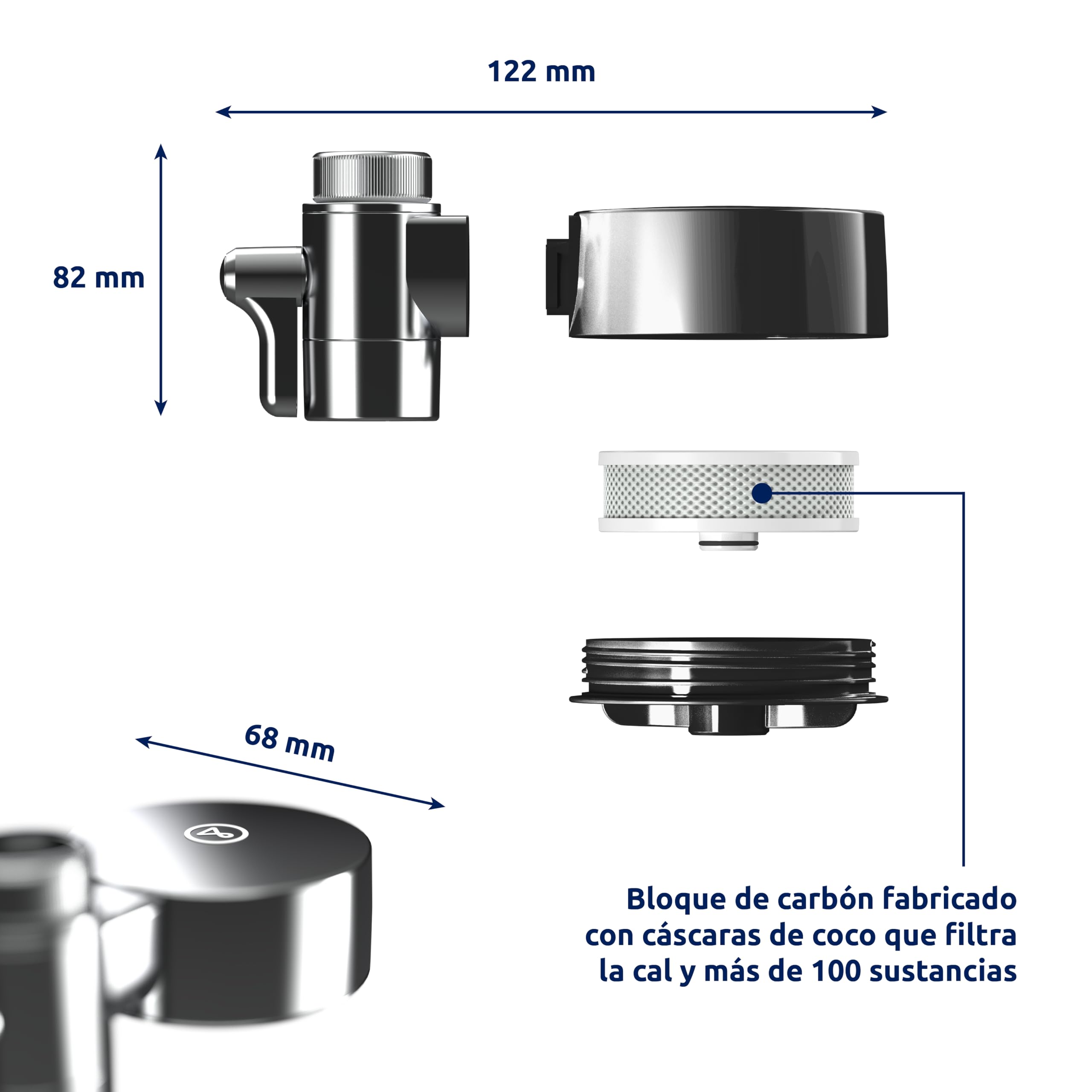 Tappwater EcoPro Compact - Filtro de agua para grifo más pequeño del mercado, filtra más de 100 sustancias. Sistema de filtración en 5 etapas con nanotecnología (cromado, 6 recambios incluidos).