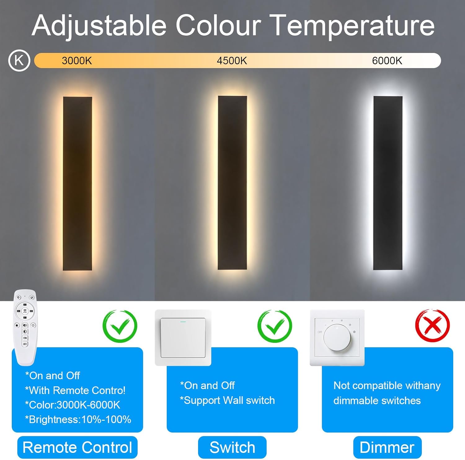 Modern Outdoor Wall Lights - 2pack 39inch Dimmable Black Exterior Light Fixtures Wall, Porch Lights Outdoor Wall Sconce, Patio Long Strip Wall Light Fixtur Outside for Garage, House(4.72 Inch Wide)