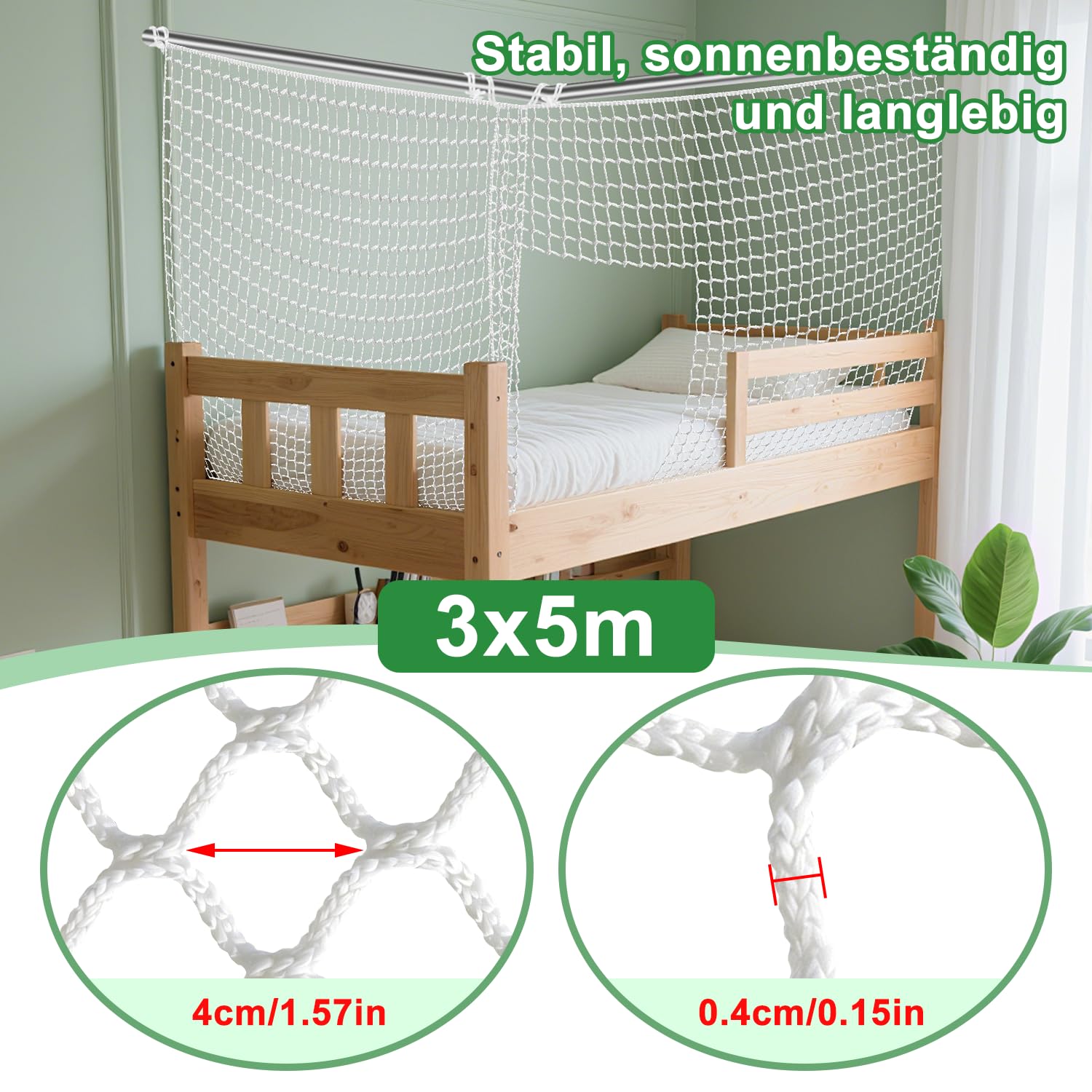 Red de Seguridad para Niño Red de Cuerda 3x5m Reds Protección Litera | Superior Reds De Valla Blanco Sin Nudos Protector Poliéster para Balcón Barandilla Escalera Gatos Patio de Juegos