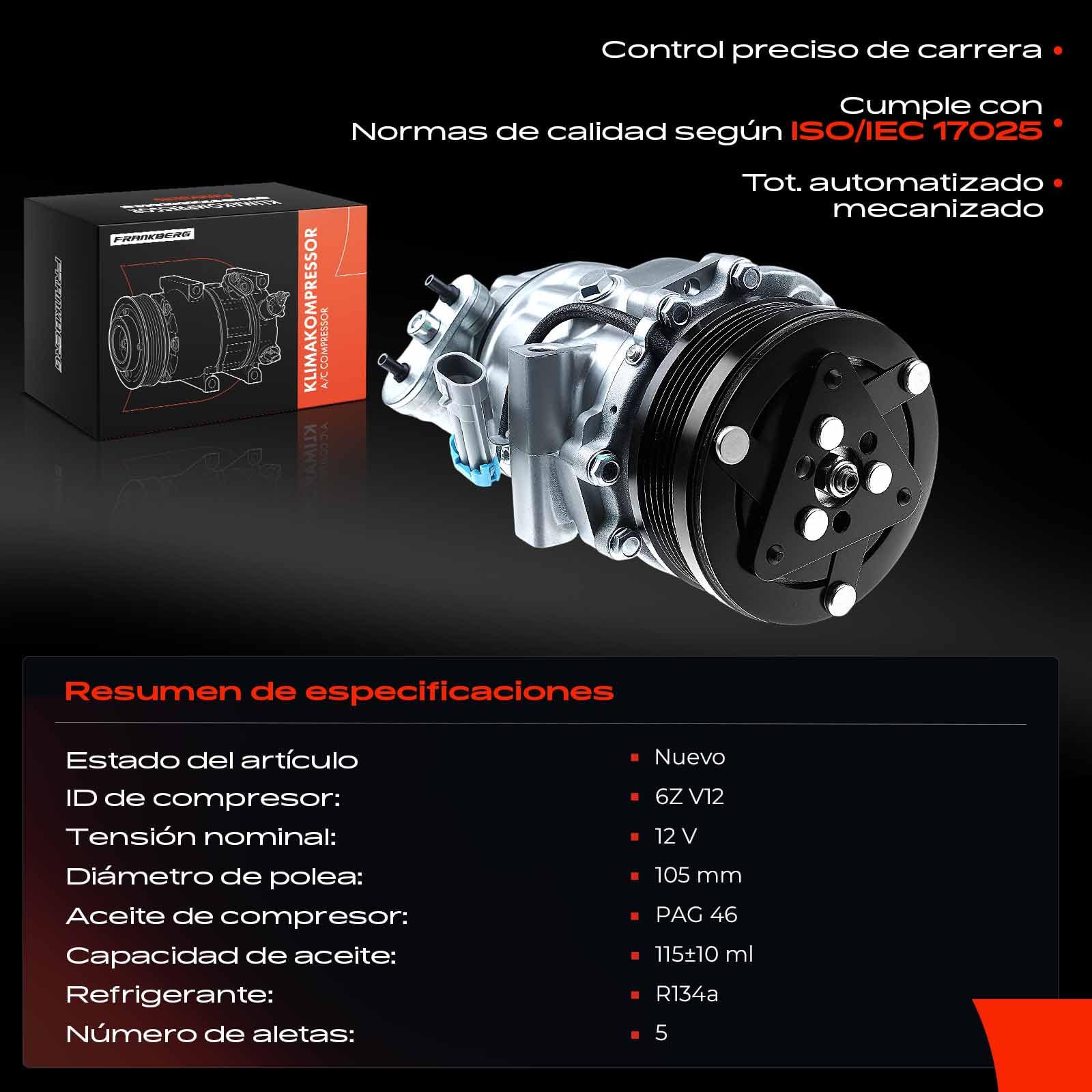 Frankberg Compresor de aire acondicionado con embrague Gasolina Compatible con Astra G Cabriolet F67 Astra G Caravan T98 Astra G CC F08 F48 Meriva Replace# 24462196incl. aceite premezclado