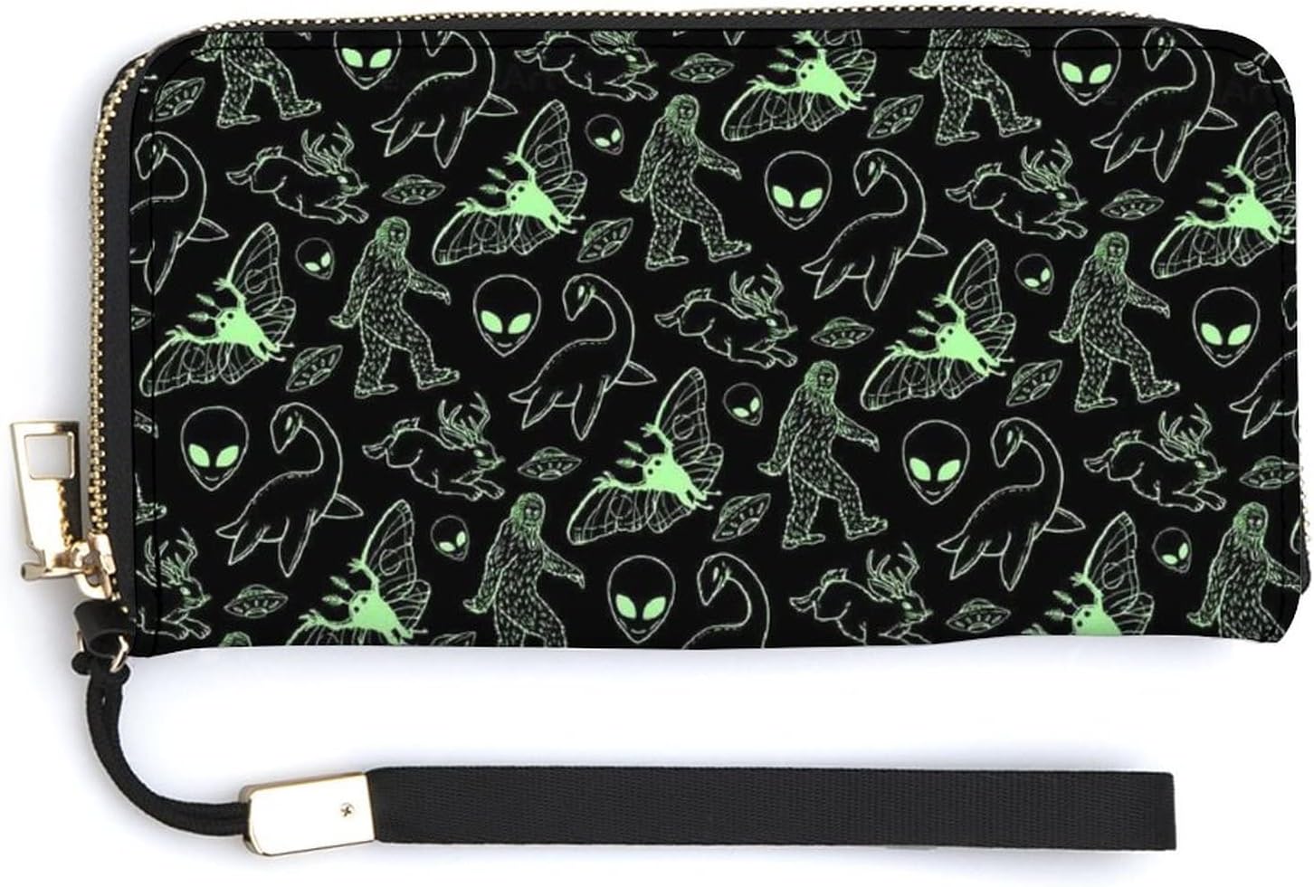 Green Lines Cryptid Pattern Women's Wallet Long Purse Card Holder Organizer Clutch Handbag with Wristlet