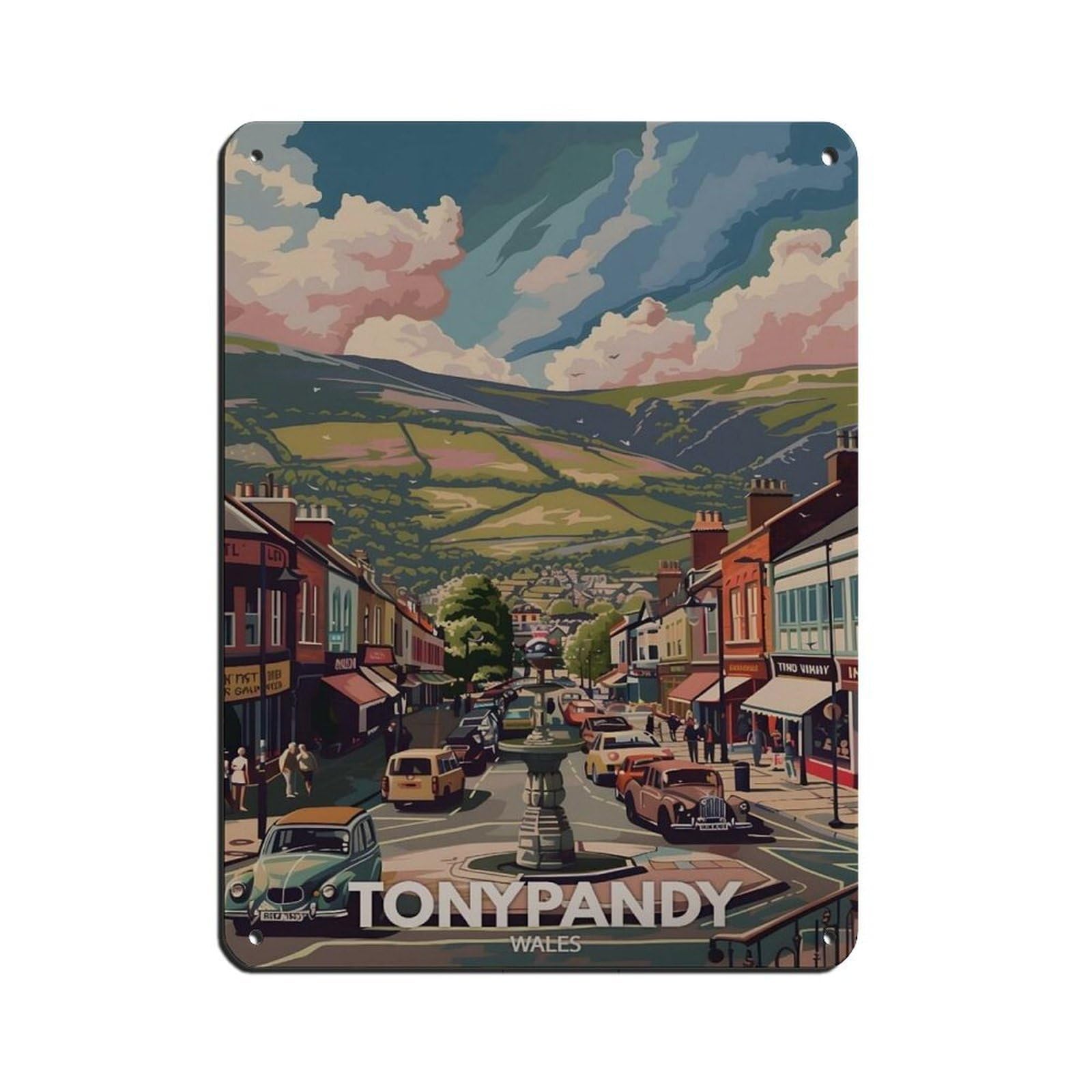 Lxwnze 30L X 40W Cm Tonypandy Poster, Wales City Art Tin Sign Vintage Metal Pub Club Cafe Bar Home Wall Art Decoration Poster Retro 12X16inch(30X40cm)