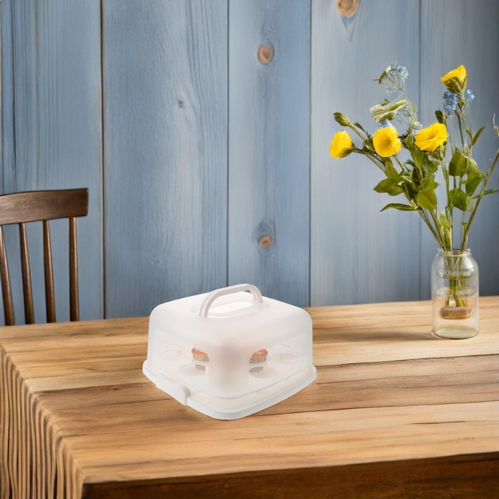 Portatorta con Manico 10 Pollici Bianco in Plastica | Inserto 10 Cupcake Incluso, Coperchio Ermetico, Visibilità Trasparente, per Dessert e Compleanni