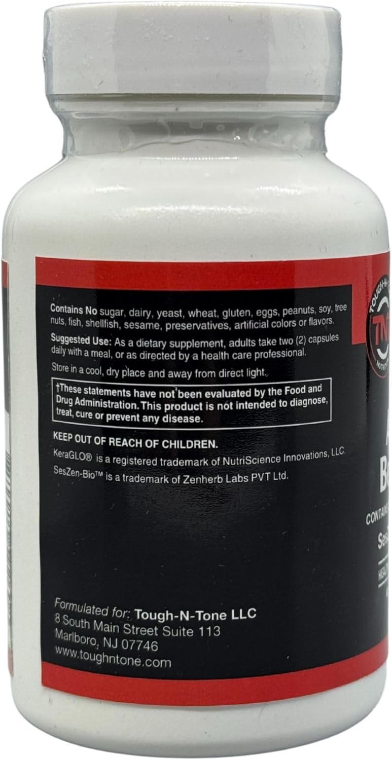 TOUGH-N-TONE Advanced Beauty Care – Vegan Biotin with SesZen-Bio®, KeraGLO® Keratin, Fo-Ti & Hyaluronic Acid – Hair, Skin & Nails Support – Non-GMO, Gluten-Free