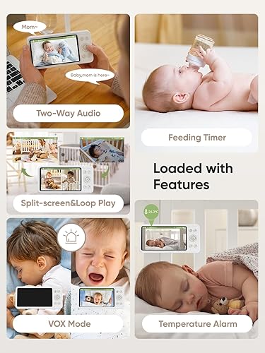 Miniatura 9 de bonoch Monitor de bebé de 1440p con cámara y audio, cámara inteligente sin WiFi para bebé, monitor de video de 5.5 pulgadas, detección de