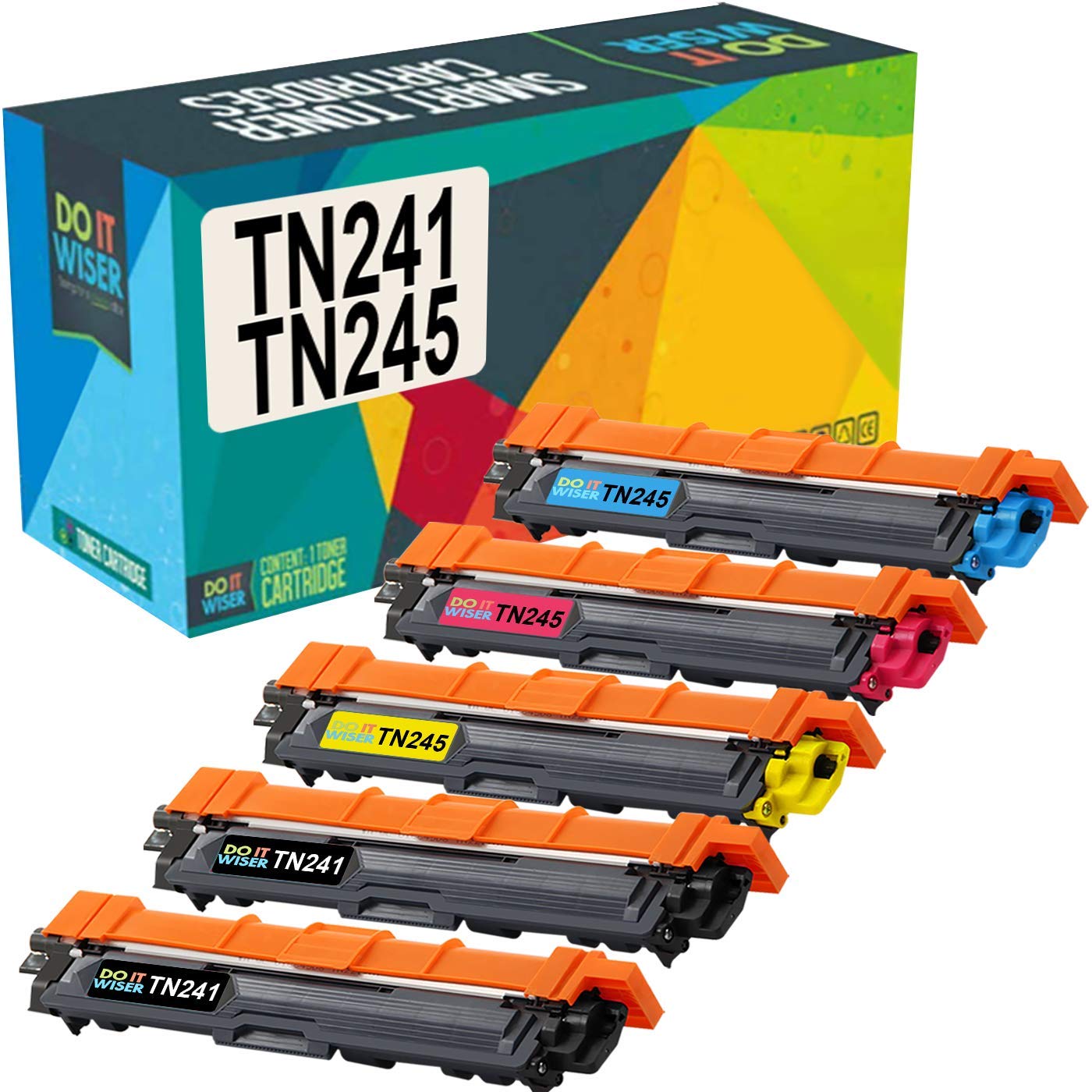 Do it Wiser Compatible Toner Cartridge Replacement for Brother TN221 TN225 to Use with HL-3140CW HL-3170CDW HL-3180 MFC-9130CW MFC-9330CDW MFC-9340CDW (2 Blacks, 1 Cyan, 1 Magenta, 1 Yellow) - 5 Pack