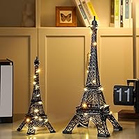 Vista 1 de 2 estatuas de la Torre Eiffel de metal de 10 pulgadas, 15 pulgadas, modelo de torre Eiffel, decoración temática de París con 2 cuerdas de luz