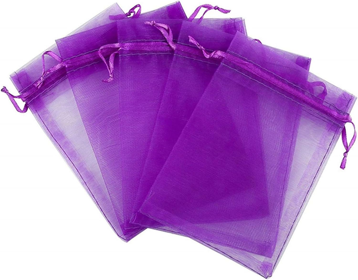 UBGBHO Sheer Organza Mesh Drawstring Gift Bags 4x6 Inch Purple Pack of 100 image 3