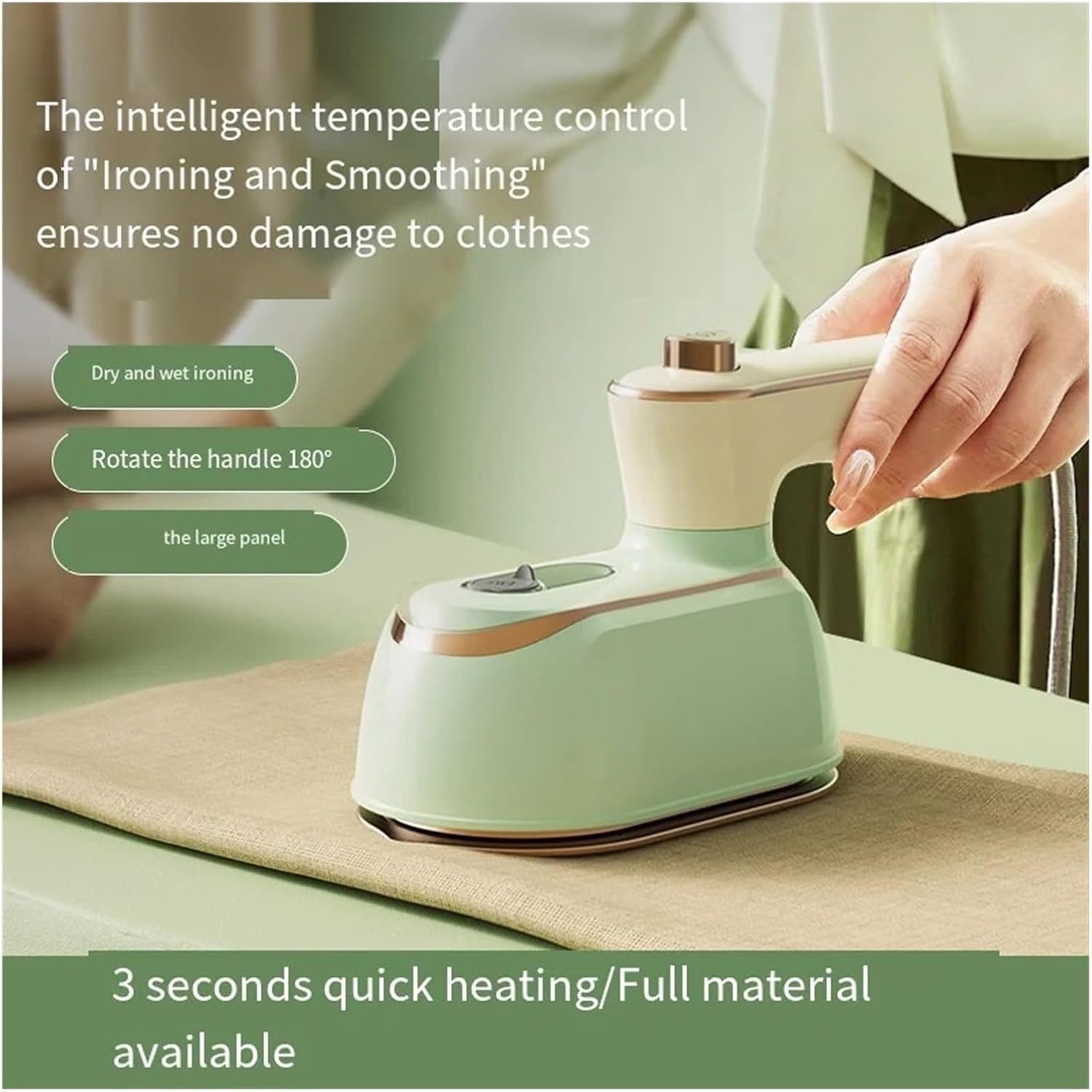 Travel Steamer for Clothes, Mini Electric Iron Does Not Hurt Clothes Portable Handheld Hanging Ironing Machine Dry Wet Steam For Home Travel,Portable Steam Iron(Green)