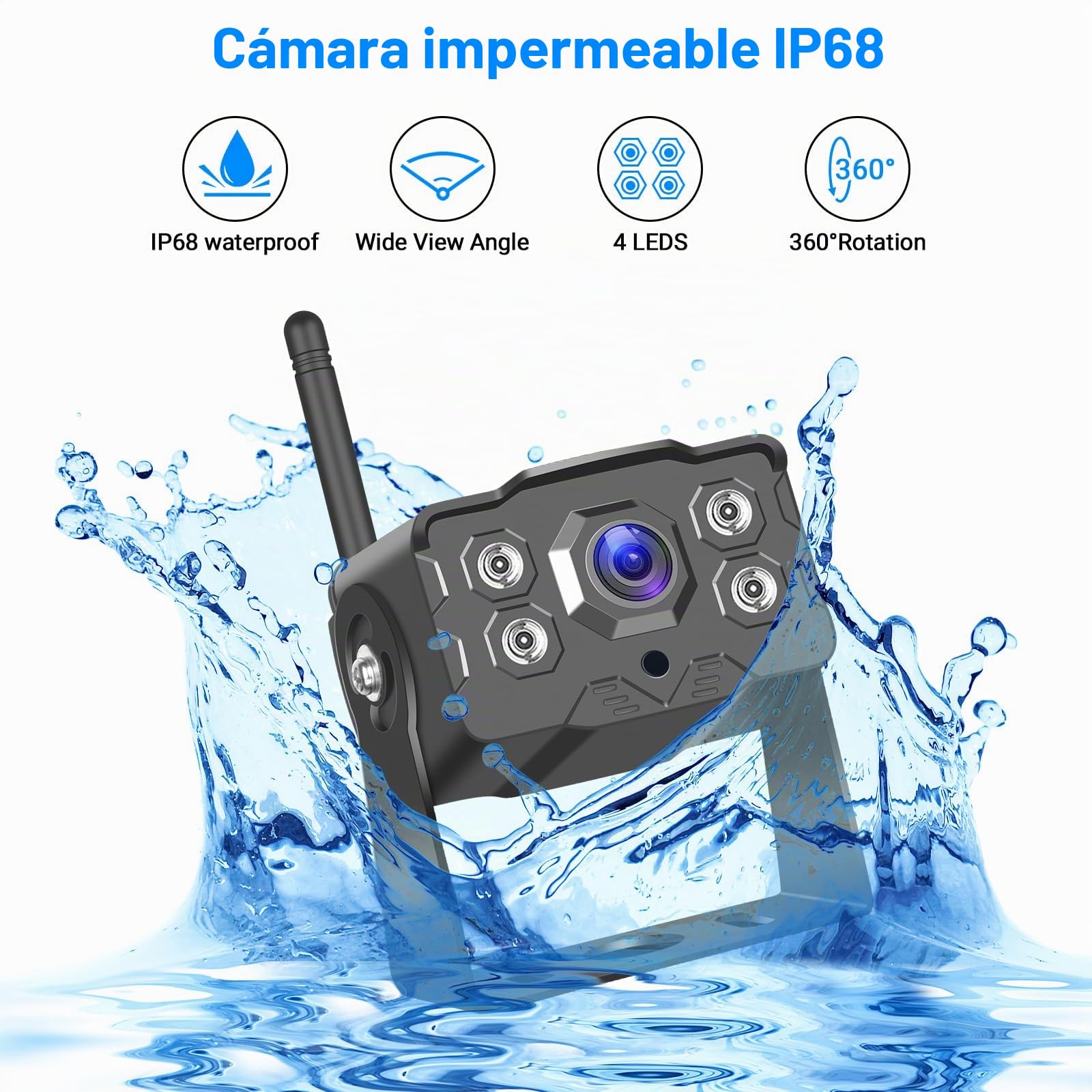Hikity Cámara de Marcha Atrás Digital Inalámbrica 1080P Kit de Monitor 7'' | Cámara Trasera de Coche Monitor IPS Cámara de Aparcamiento IP68 Impermeable Visión Nocturna para SUV Camiones 12-36V