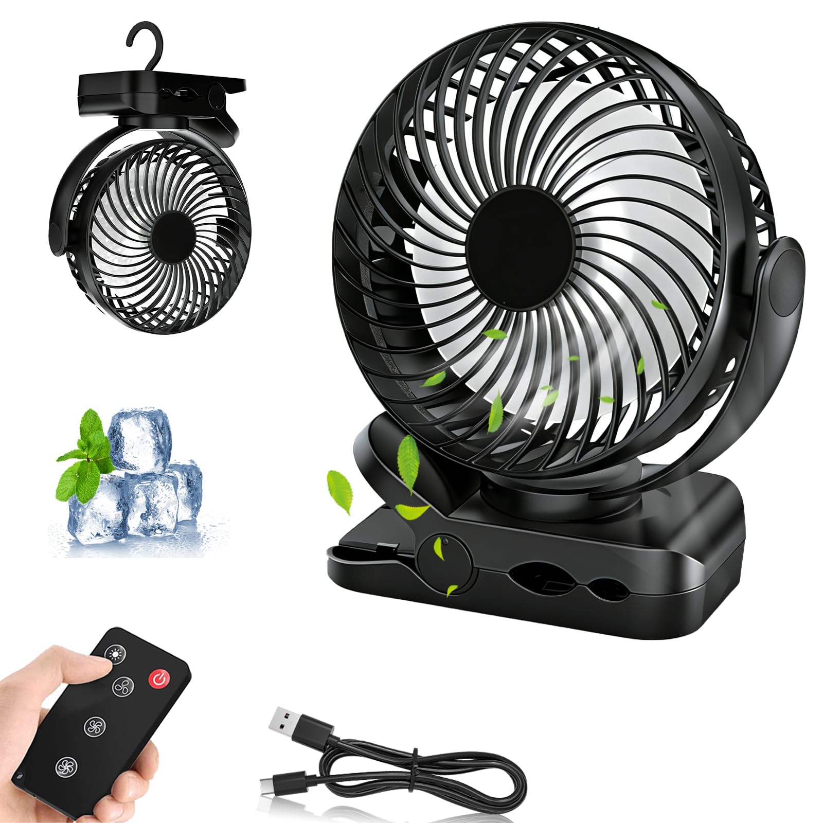 Ventilateur USB rechargeable 8000mAh silencieux à haute autonomie avec veilleuse