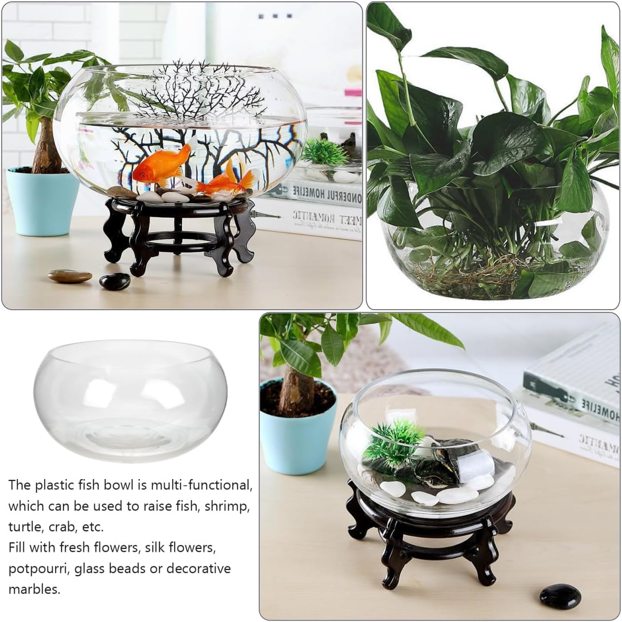 Glass Bubble Bowl Diameter 8.06 Round Glass Fish Bowl for Home Office Restaurant Decor