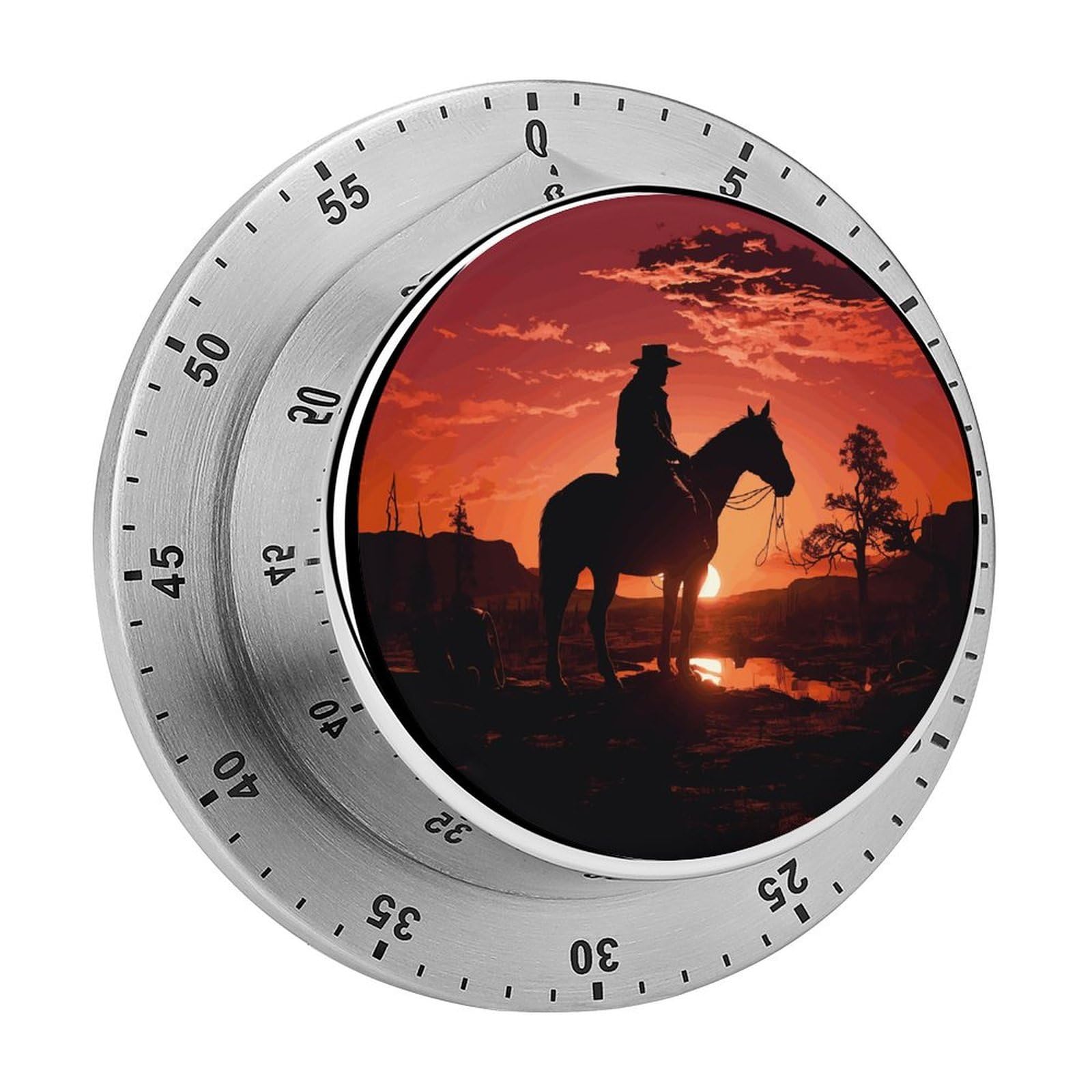 Cowboy West Mechanical Kitchen Timer 60 Minute Wind Up Magnetic Timer Heavy Duty Stainless Steel Egg with Loud Alarm Manual Countdown Clock for Cooking, Office, Gym