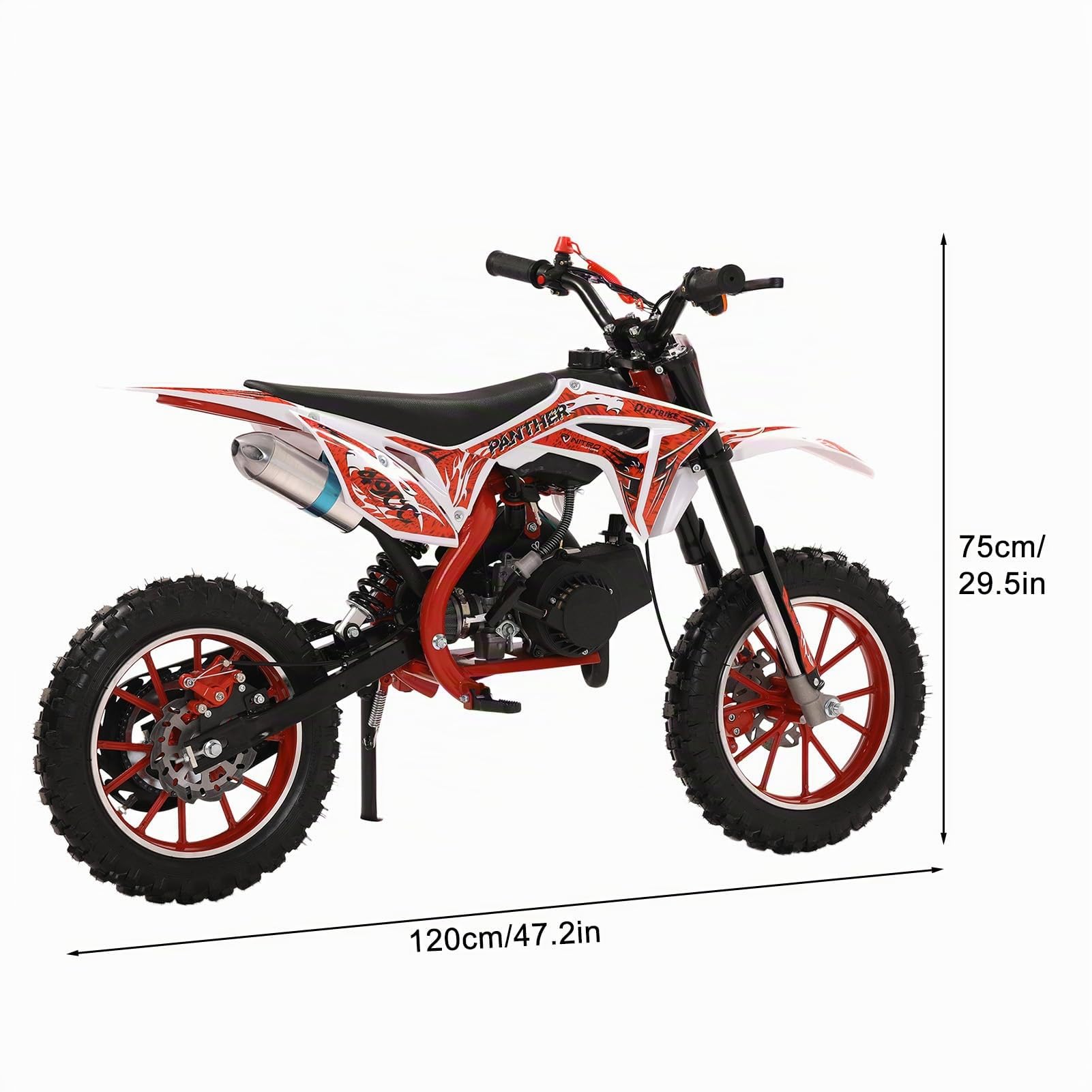 Mini moto de cross de 50 cc, de gasolina, 2 tiempos, para niños de 8 a 14 años, con neumáticos todo terreno, resortes de absorción de impactos, asiento suave con frenos de disco delanteros y traseros