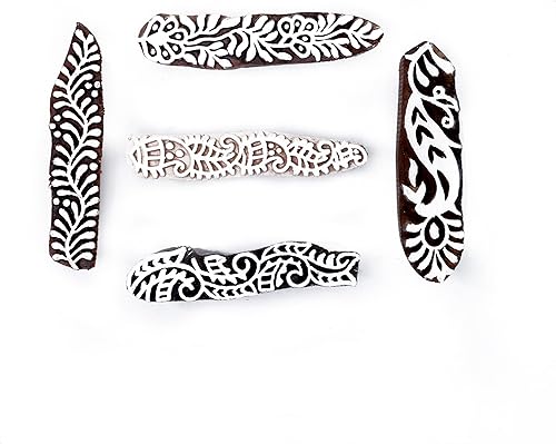 Miniatura 2 de Hashcart Mehndi Print Blocks Sello de madera con patrón de borde, bloques de impresión textil indio tallados a mano para manualidades en tela,