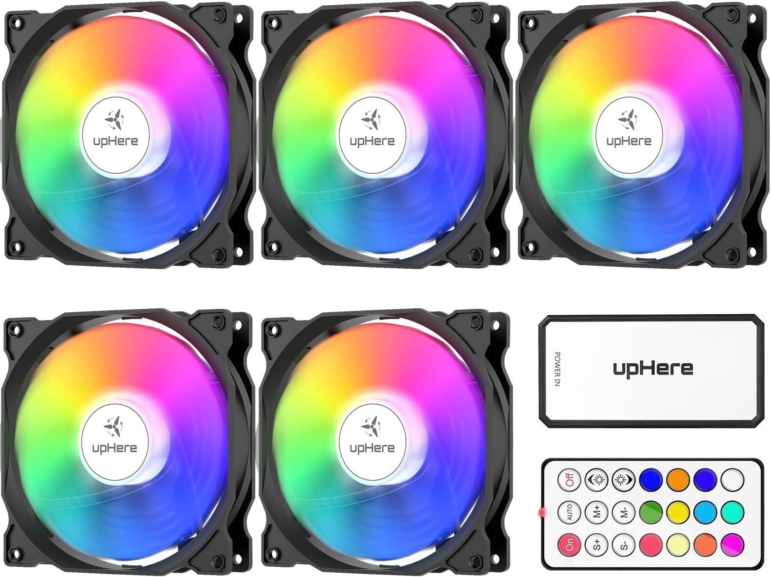 upHereRGB Case Fans, 5 Pack 120mm Quiet Computer Cooling PC Fans, Remote Controller, Colorful Cooler