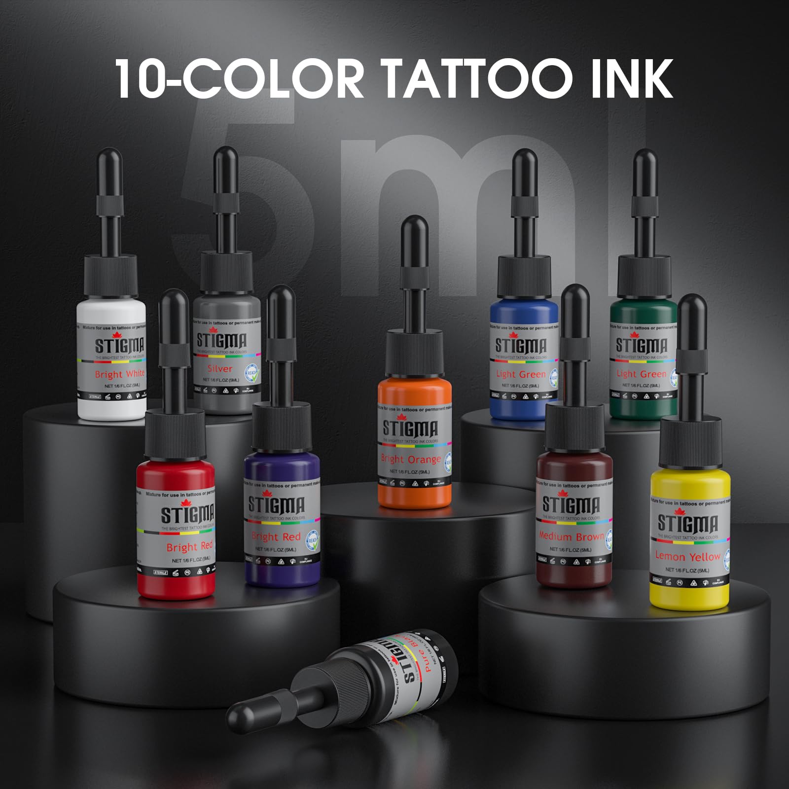 STIGMA Tattoo Maschine Set Wireless Tattoo Rotary Pen Kit – 2PCS 1800 mAh Akku, 2 Stück mit 20 Tattoo Nadeln, 10 Farbe Tinte Tattoo Kit ST-TKE101AEU-7