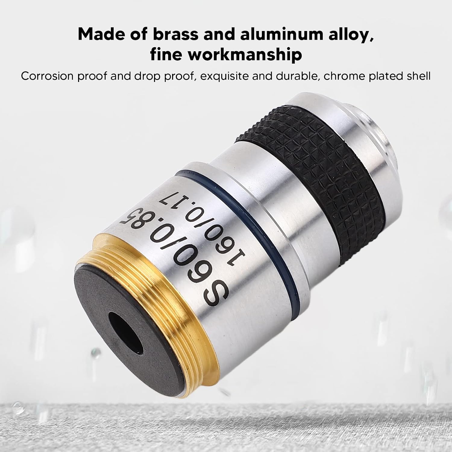 High Transmission Optical Glass and 185 Standard - 60X Biological Microscope Achromatic Objective Lens - International RMS Thread - Chrome Plated Brass and Aluminum Alloy