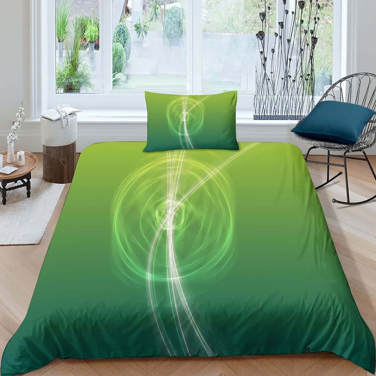 Parure de lit housse fermeture microfibre verte pour lit simple enfant