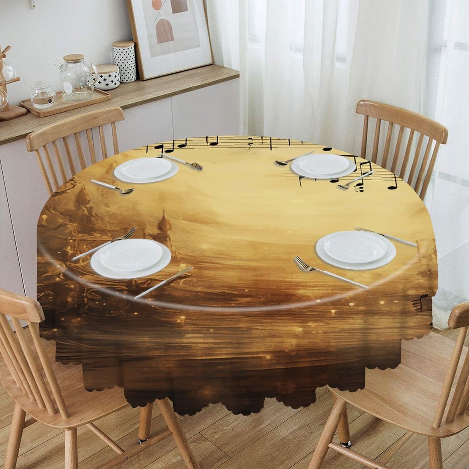 Adfgyerh Style Sheet Music Table Cloth Easy To Clean, Home Decor Lace Design, Soft And Comfortable, Round Tablecloth Suitable For Homes, Restaurants, Hotels, Patio Tables, Etc.