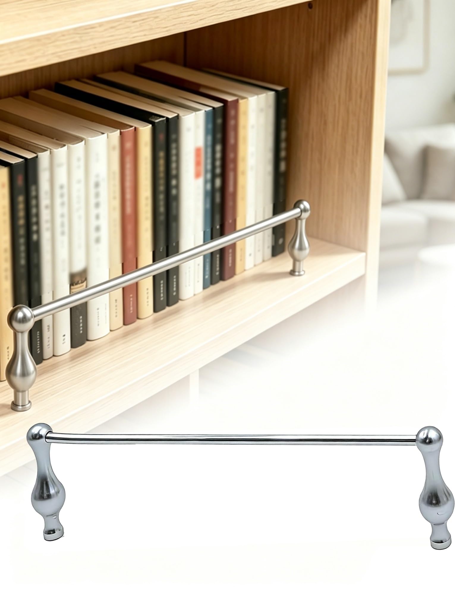 Aluminum Alloy Shelf Guard Rail Set, Decorative Gallery Tipping Fence for Open Shelves, Kitchen Cabinet Rod Prevent Items Falling(Silver,40cm/15.8in)
