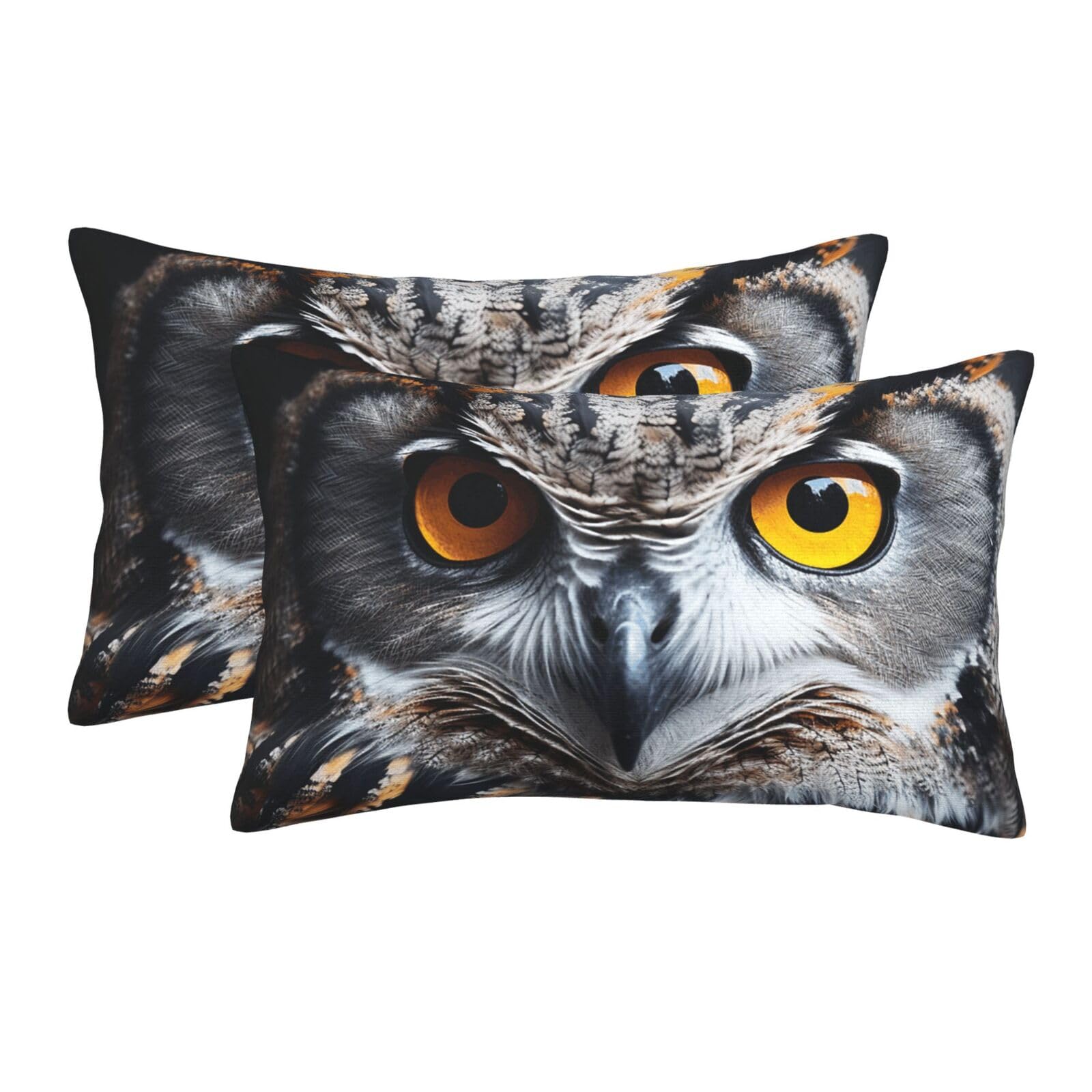 2 Pack Pillow Cases with Hidden Zipper, Soft Breathable Pillow Covers for Hair and Skin, Owl Head Portrait Pillowcases 20"x30" Bed Pillow Protectors Cover for Sleeping Gifts