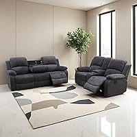 Vista 9 de Juego de sofá reclinable manual de cuero, juego de sofá reclinable negro, juego de muebles de sala de estar, sofá biplaza reclinable