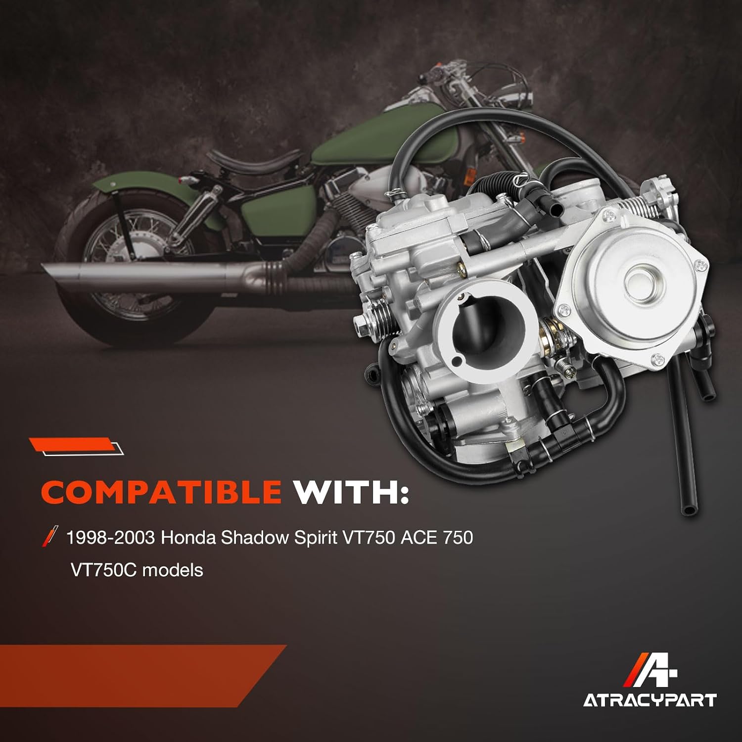 16100-MBA-980 Carburetor Dual Set Compatible with 1998-2003 Honda Shadow Spirit VT750 VT750C2 ACE 750,OEM Replacement for 16100MBA980(Includes Intake Manifold,Oil Filter,Jets,Spark Plug Accessories)