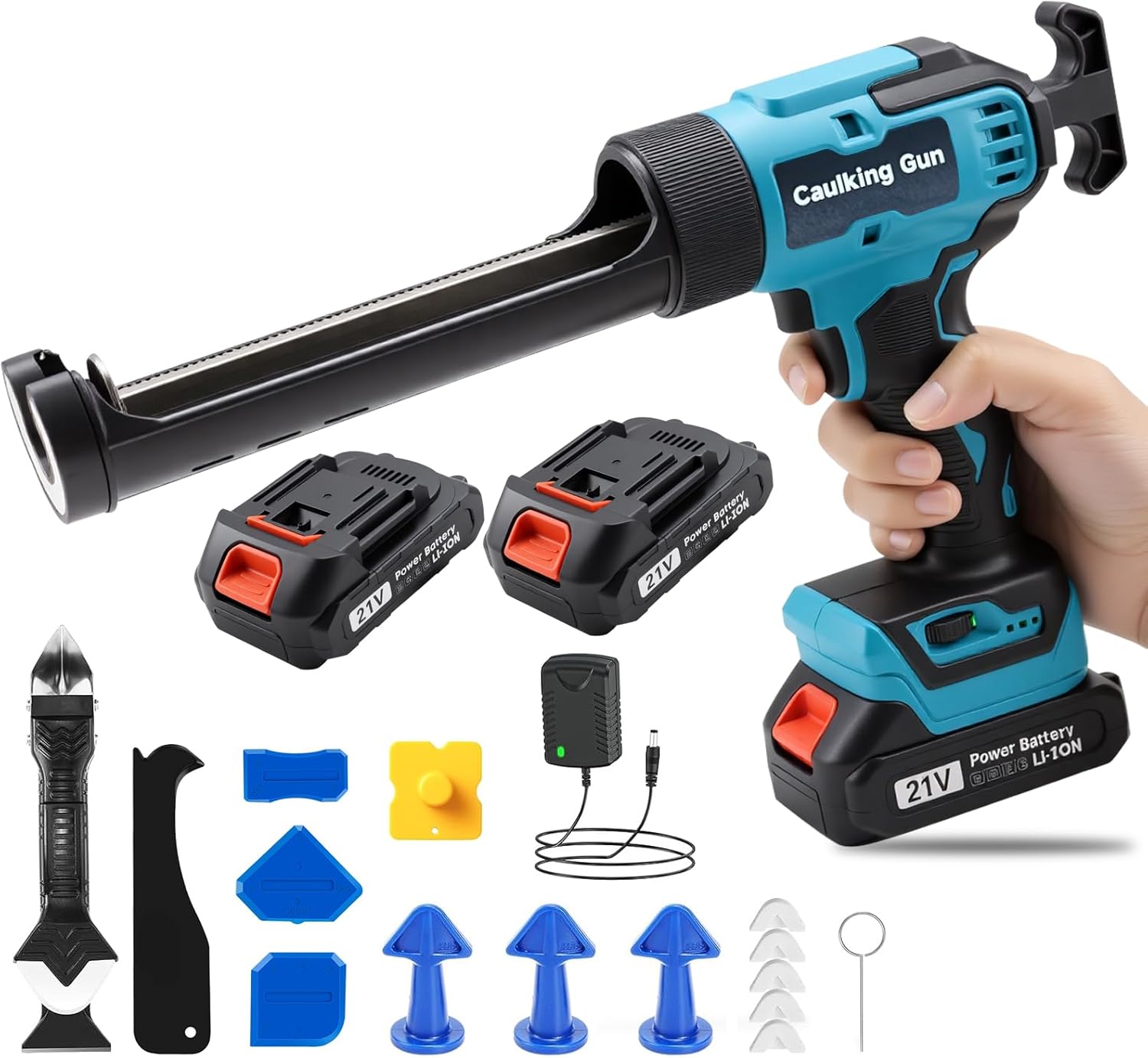 21V Cordless Electric Caulking Gun with Digital Display, 6 Speeds, Auto Retract & LED Light – Battery Powered Drip-Free Caulk Gun with 2×2.0Ah Batteries,14 Pcs Tools,10oz/300ml for Filling & Sealing