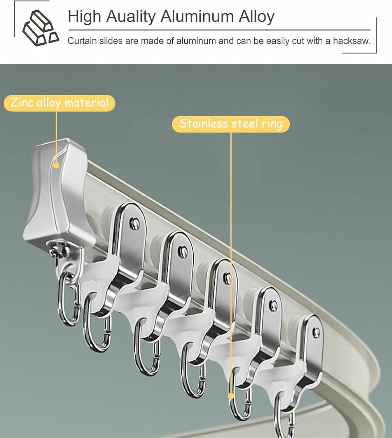 Curtain Track Flexible Wall Mount Curtain Rod Rail with Roller Hooks, Metal Durability Curtain Single Tracks, Bendable Curtain Pole Bracket for Kitchen/Shower