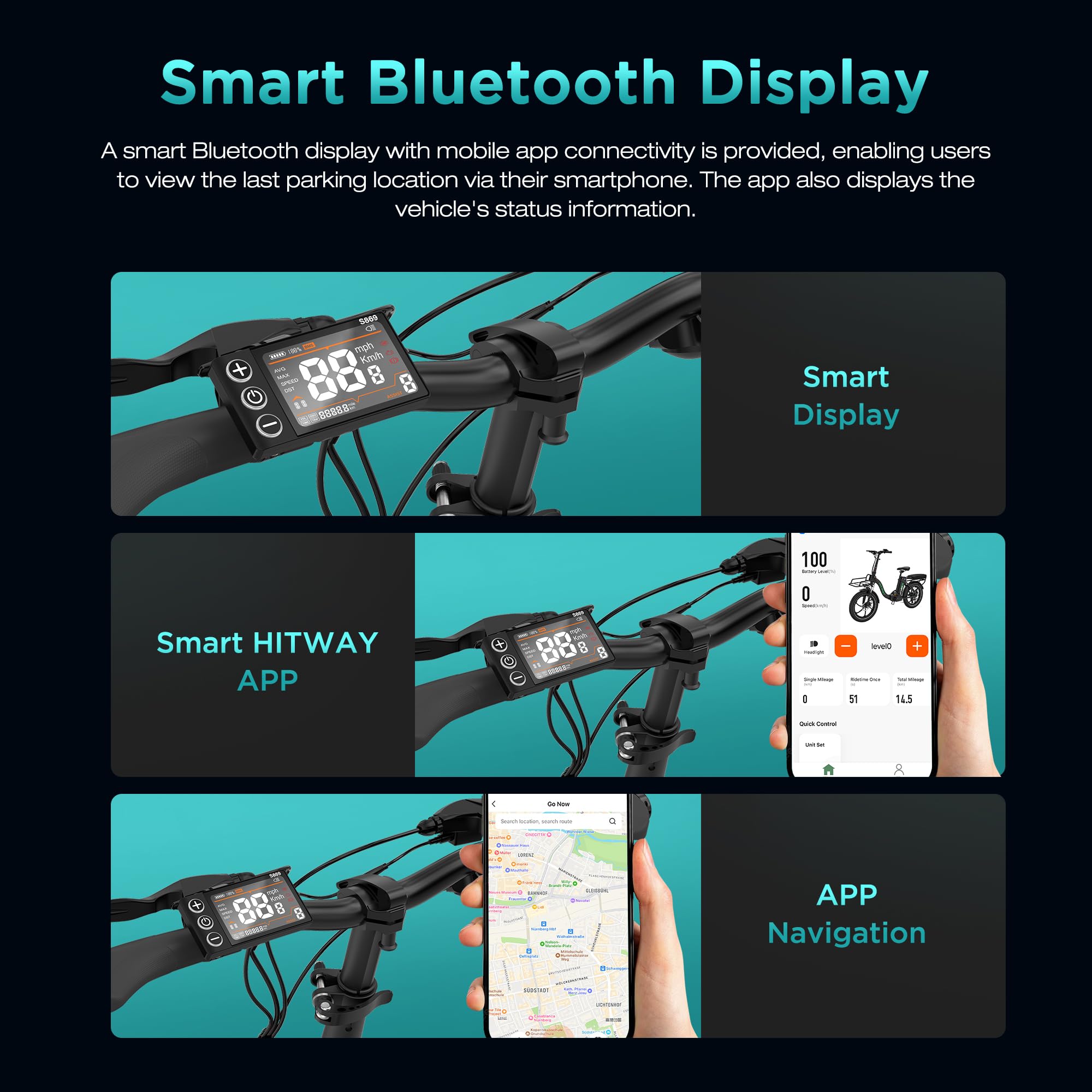 HITWAY Bici Elettrica, Bicicletta Elettrica 36V15.6Ah, 250W E Bike da 20 pollici, Autonomia 70-150km, 7 Velocità, Controllo APP, Bici Elettrica Pieghevole