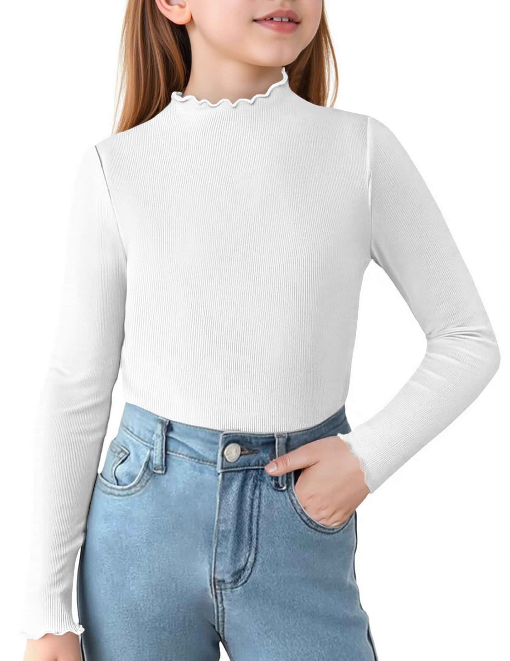ZDC Girls Mock Neck Long Sleeve Shirts Ribbed Knit Fall Layer Tops Tees Long Sleeve