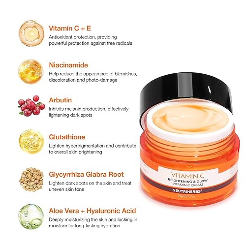 Miniatura 4 de Neutriherbs Crema facial con vitamina C, crema hidratante facial de día y noche, hidratante suavizante y suavizante de la piel, 1.7 onzas