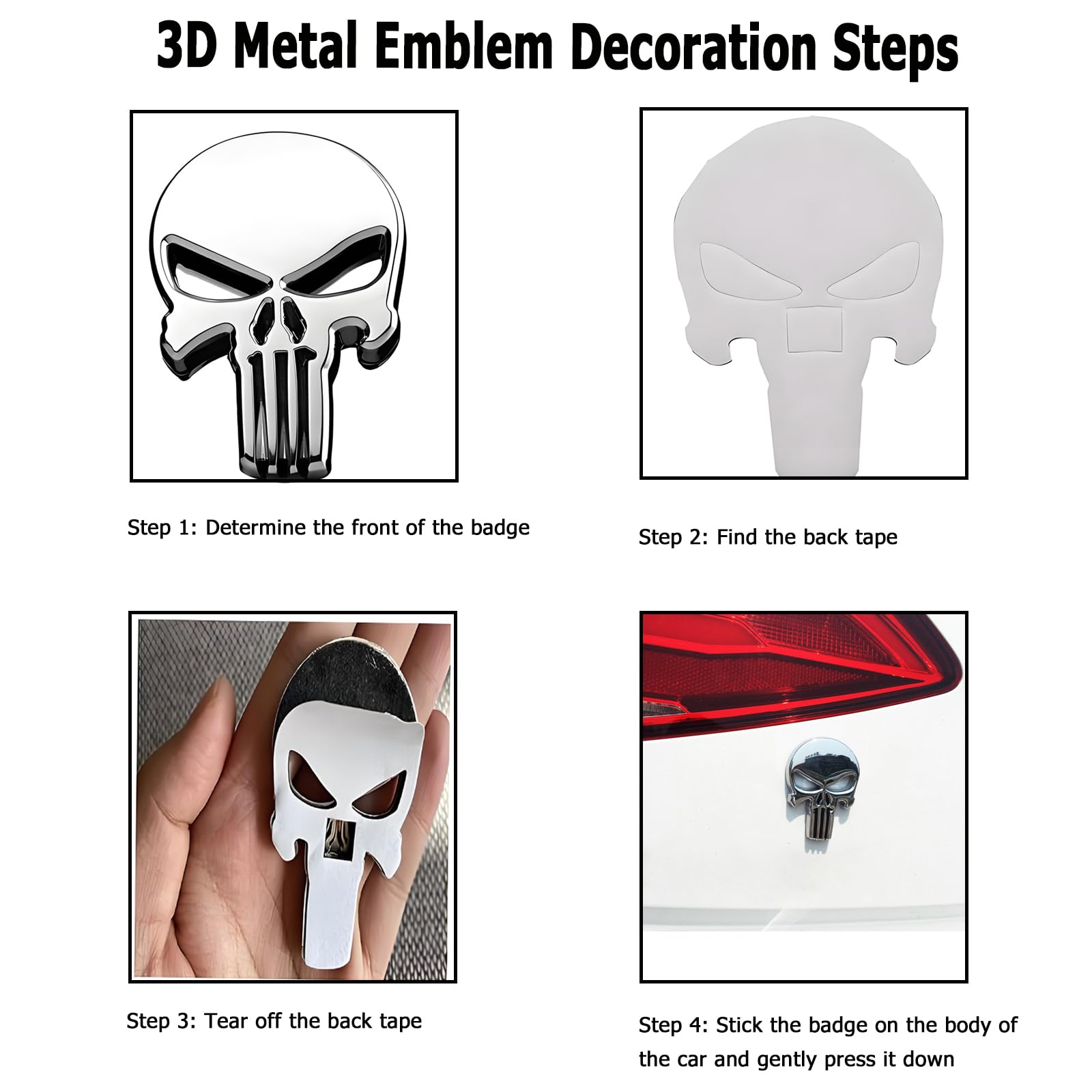 ECSiNG Decalcomania In Metallo 3D Teschio Punisher Adesivo Per Veicolo Decorazione Impermeabile Logo Cranio Emblema Distintivo Decalcomania Per Auto Camion Moto Frigorifero Porta Computer Titanio