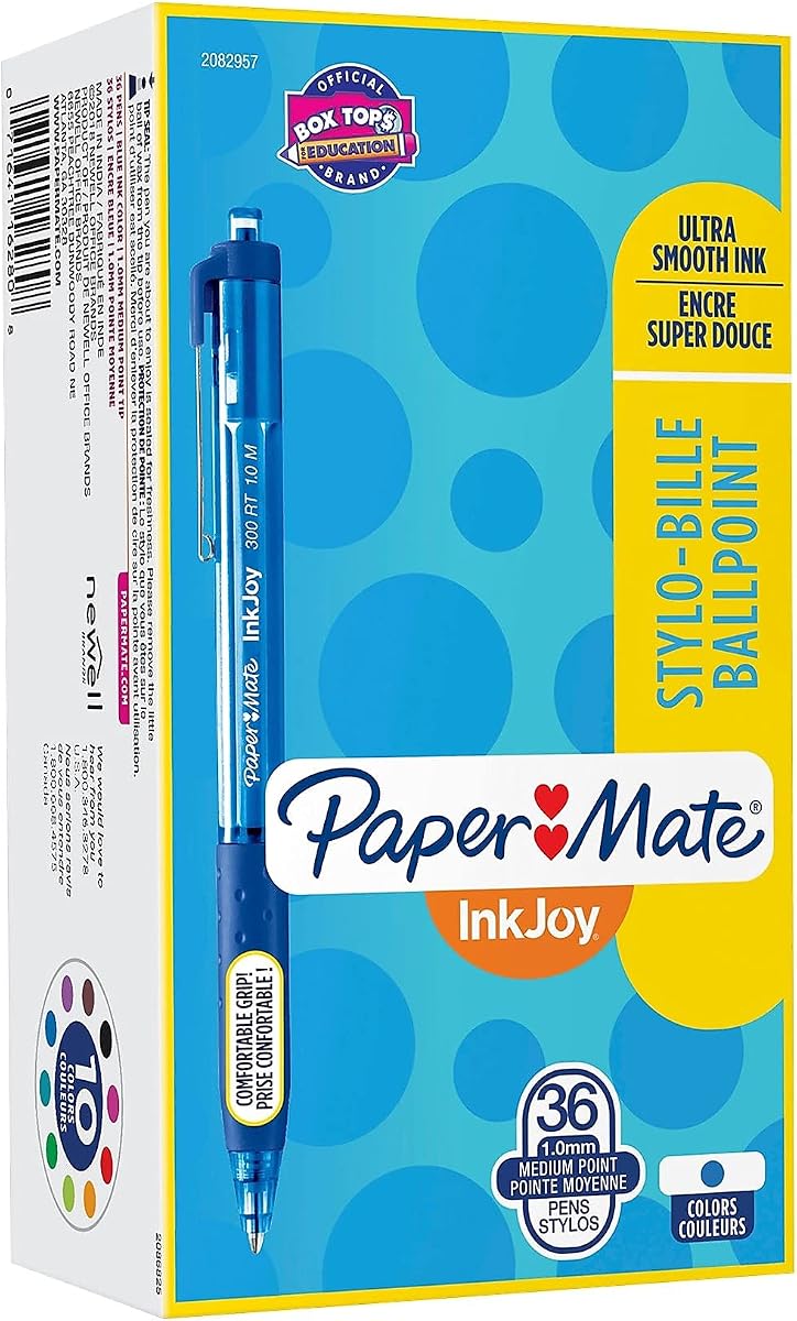 Bolígrafo Paper Mate Inkjoy 300 Rt, retráctil, mediano 1 mm, tinta azul, cuerpo azul, paquete de 36