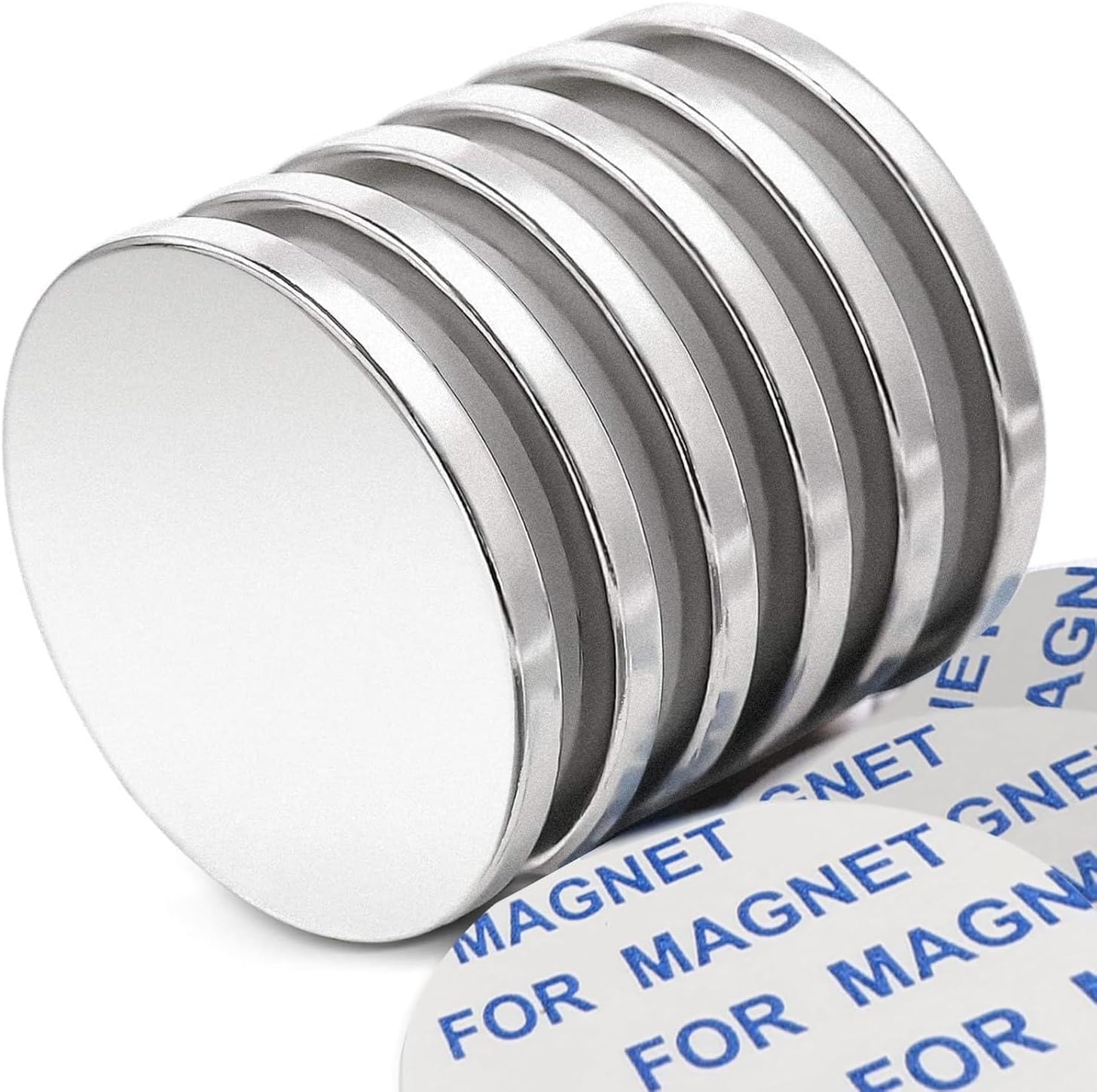 6 Pack Super Strong Neodymium Disc Magnets with Double-Sided Adhesive, Powerful Permanent Rare Earth Magnet Fridge, DIY, Building, Scientific, Craft, and Office Magnets, 1.26 inch D x 1/8 inch H